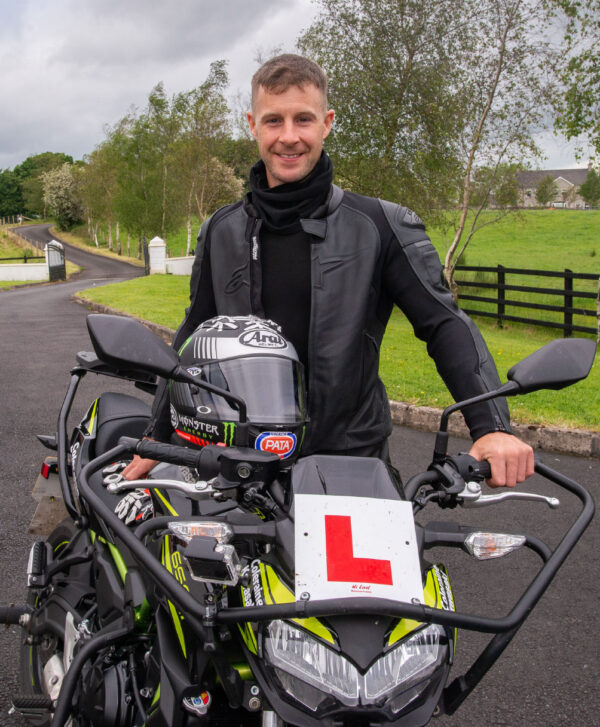 Jonathan Rea, six-time consecutive World Superbike Champion, ready to set off for his UK motorcycle test.