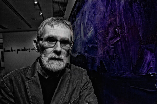 Artist Maurice Orr at his exhibition at Braid Arts Centre